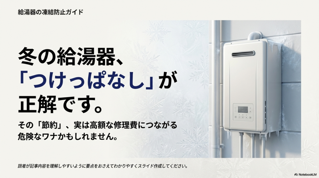 【給湯器の凍結防止】冬は「つけっぱなし」が正解？故障を防ぐための徹底解説