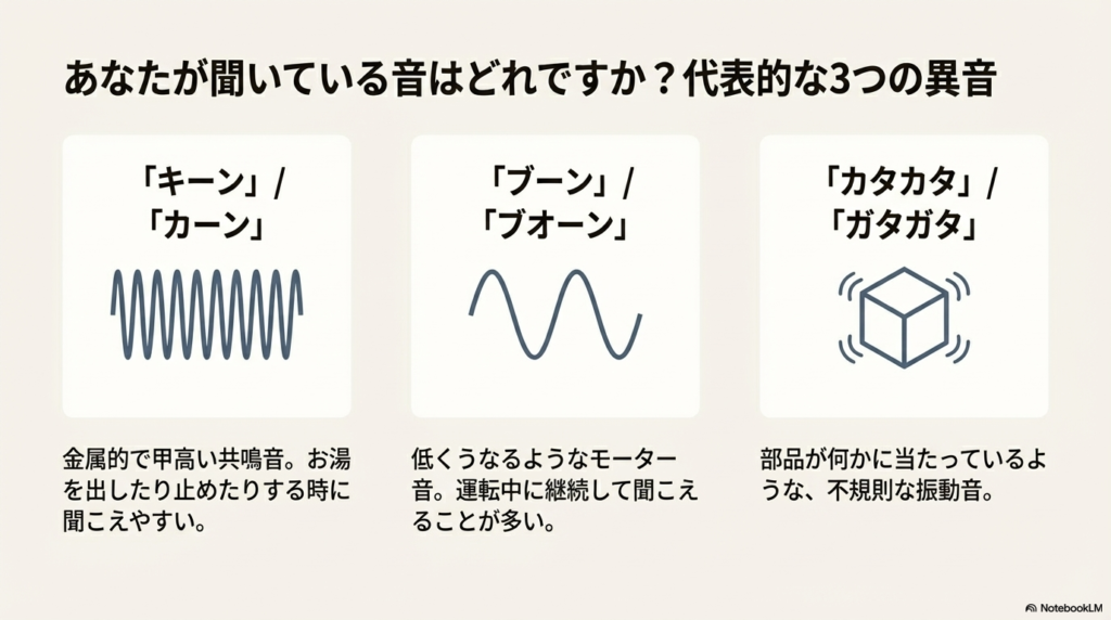 給湯器の異音「キーン」は危険なサイン?「ブオーン」「カタカタ」など種類別原因と安全な対処法
