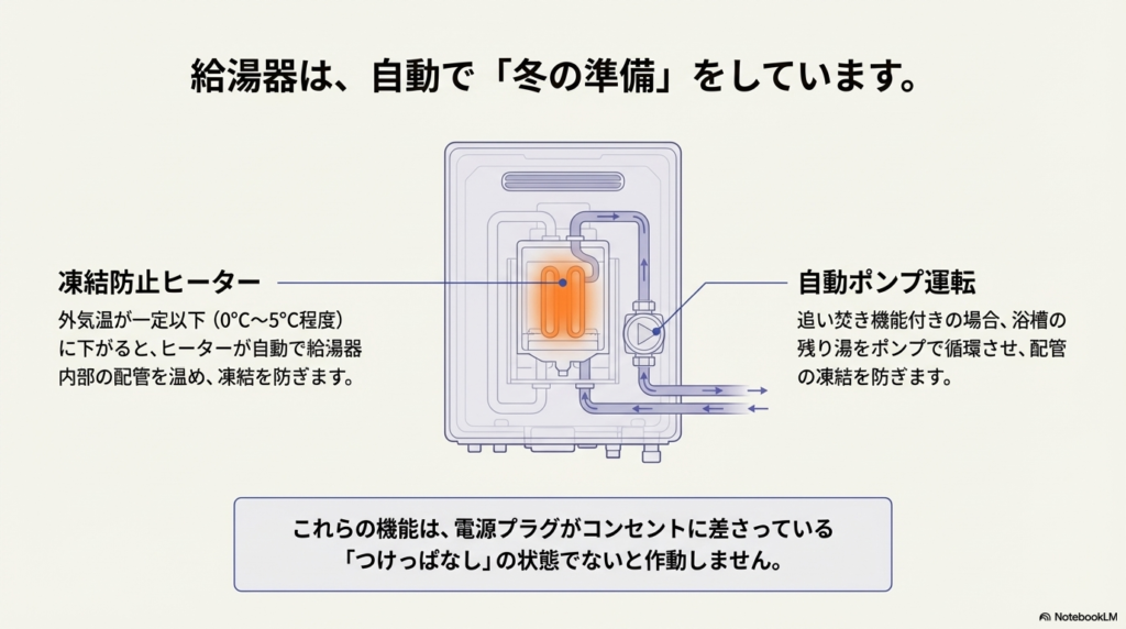 凍結防止の基本は「つけっぱなし」でヒーターを活かす