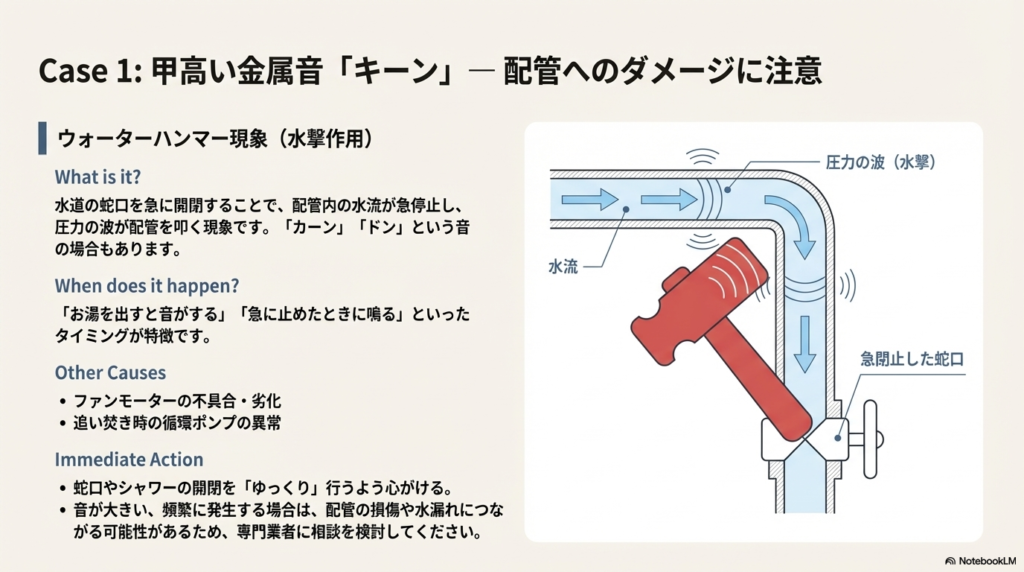 「キーン」という異音の主な原因は?