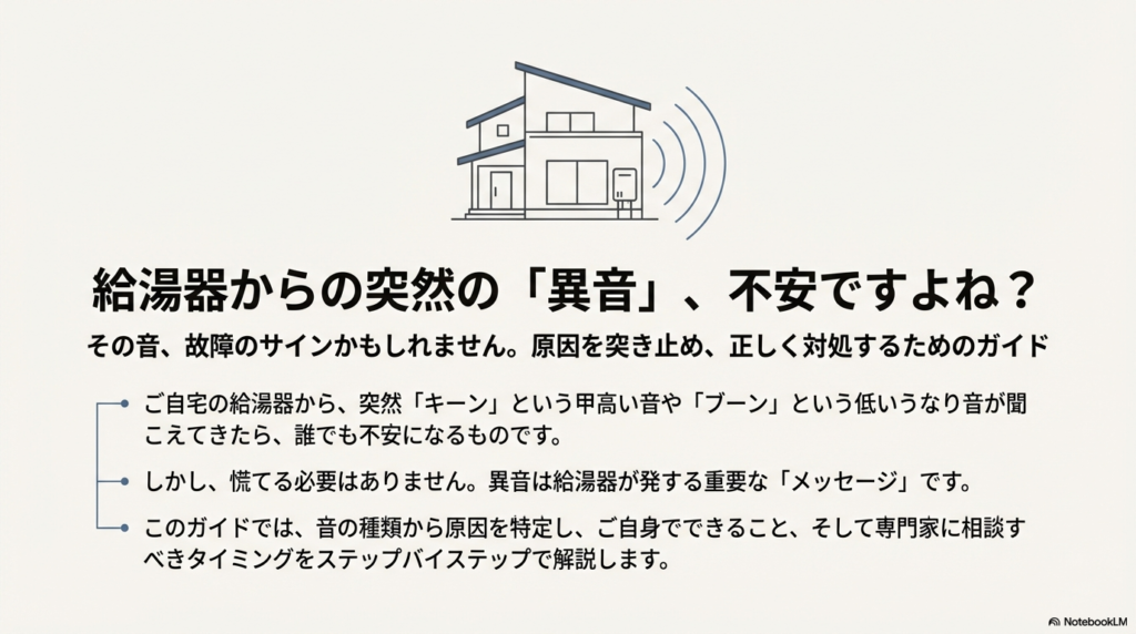 給湯器の異音「キーン」は危険なサイン？「ブオーン」「カタカタ」など種類別原因と安全な対処法